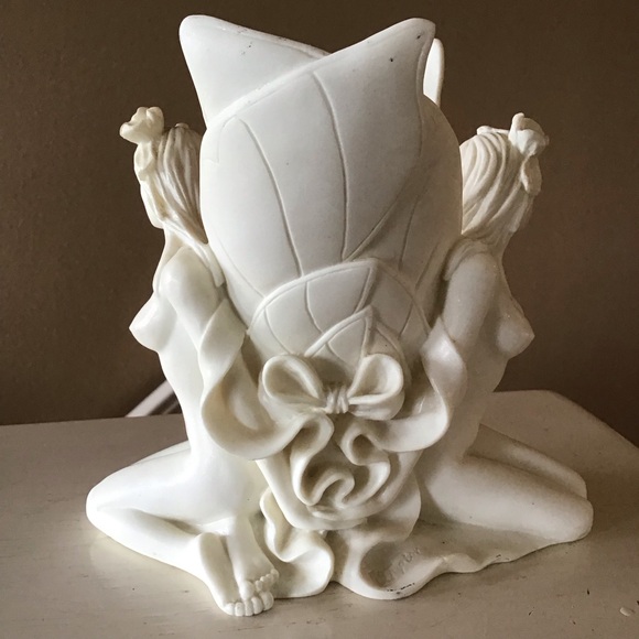 Vintage Nymph Fairies Art Deco Nouveau Ivory Resin Vase - Picture 3 of 6